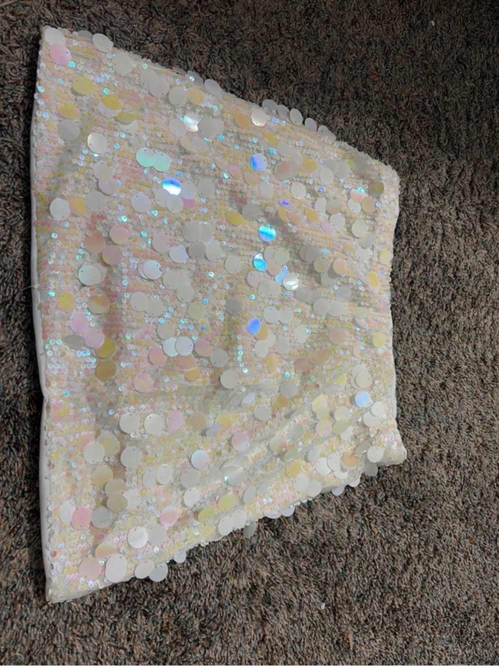 Iridescent Sequin Mini Skirt - White/Cream
